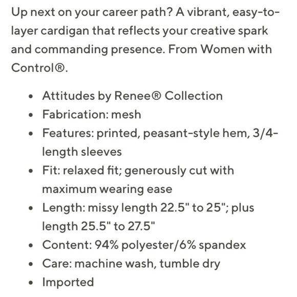 Attitudes by Renee Printed Cardigan lt weight Sz 3X NWT - Picture 6 of 6